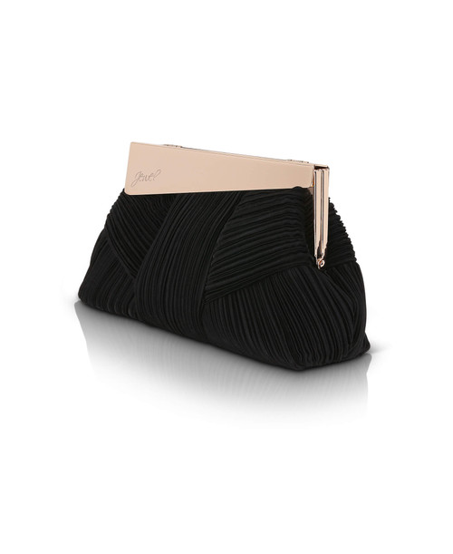Black | Millie Mini Pleated Satin Pouch Side