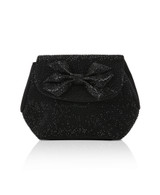 Black | Hallie Crystal Mini Baguette Pouch Clutch Front