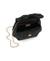 Black | Hallie Crystal Mini Baguette Pouch Clutch Open