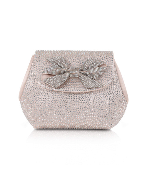 Champagne | Hallie Crystal Mini Baguette Pouch Clutch Front