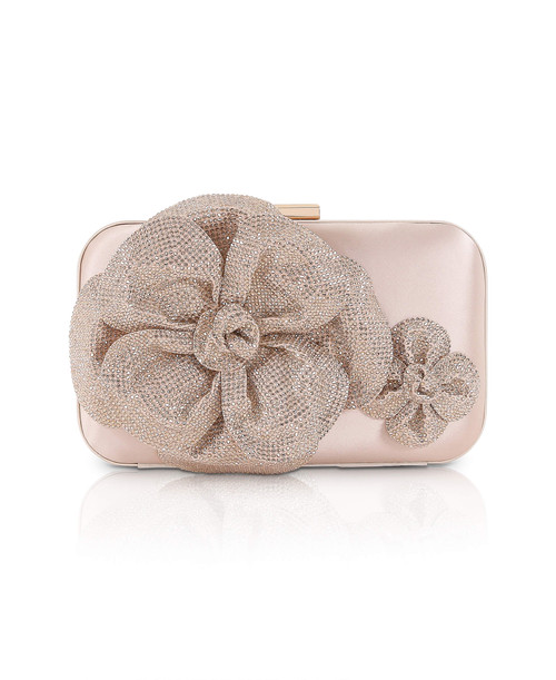 Champagne | Fleur Floral Minaudiere Box Clutch Front