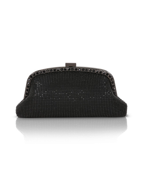 Black | Brielle Crystal Pouch with Crystal Frame Front