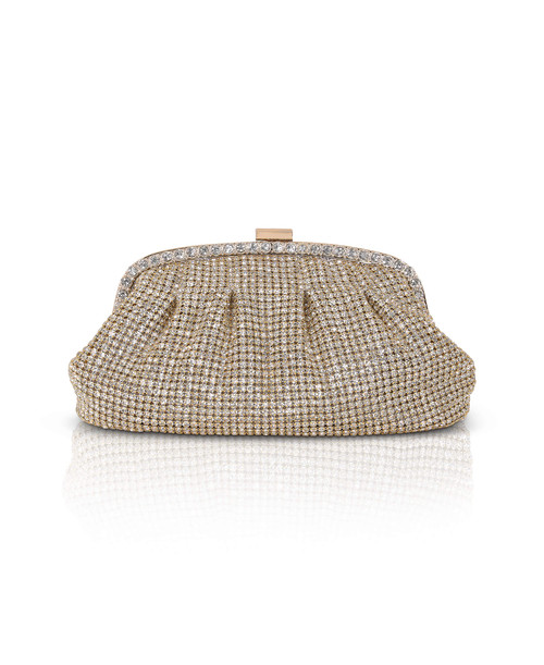 Gold | Khari Rhinestone Pleated Pouch Front