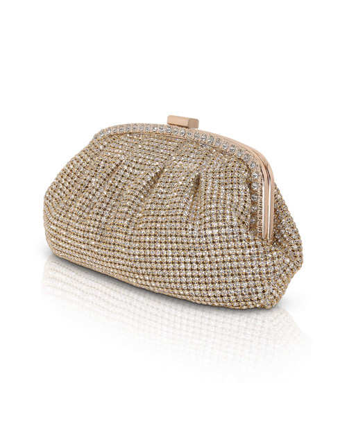 Gold | Khari Rhinestone Pleated Pouch Side