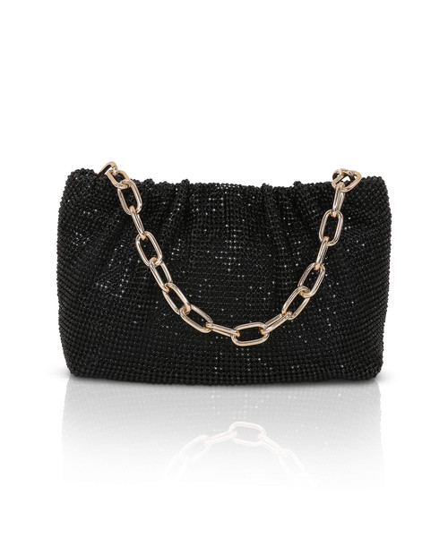 Black | Vivienne Crystal Mesh Pleated Pouch Front