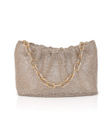 Gold | Vivienne Crystal Mesh Pleated Pouch Front