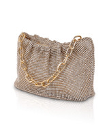 Gold | Vivienne Crystal Mesh Pleated Pouch Side