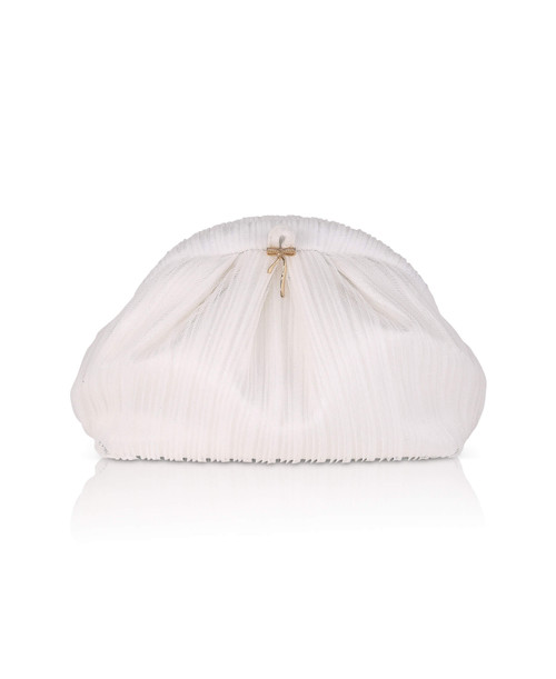 White | Vale Pleated Tulle and Satin Mini Pouch Clutch Front