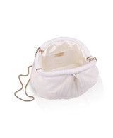 White | Vale Pleated Tulle and Satin Mini Pouch Clutch Open
