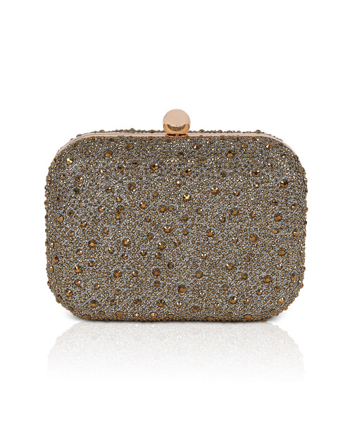 Gold | Celest Crystal Mini Minaudiere Clutch Front