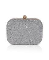Silver | Celest Crystal Mini Minaudiere Clutch Front
