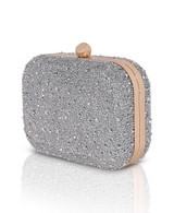 Silver | Celest Crystal Mini Minaudiere Clutch Side