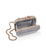 Silver | Celest Crystal Mini Minaudiere Clutch Open