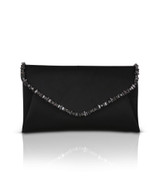 Black | Mika Mixed Crystal Satin Envelope Clutch Front