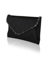 Black | Mika Mixed Crystal Satin Envelope Clutch Side