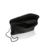 Black | Mika Mixed Crystal Satin Envelope Clutch Open