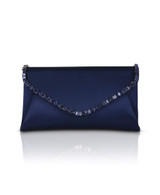 Navy | Mika Mixed Crystal Satin Envelope Clutch Front