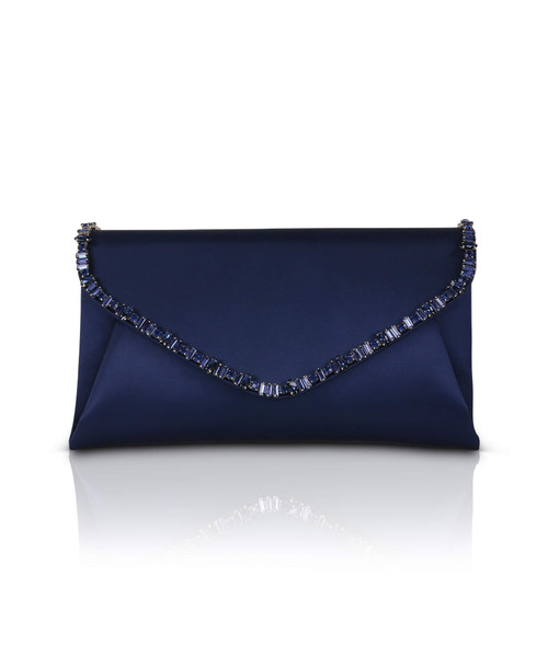 Navy | Mika Mixed Crystal Satin Envelope Clutch Front