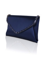 Navy | Mika Mixed Crystal Satin Envelope Clutch Side