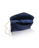 Navy | Mika Mixed Crystal Satin Envelope Clutch Open