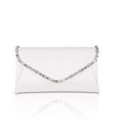 White | Mika Mixed Crystal Satin Envelope Clutch Front
