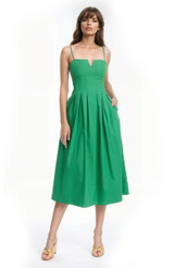 Green | Hallie Pleated Cotton Poplin Midi Dress Front