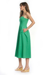 Green | Hallie Pleated Cotton Poplin Midi Dress Side