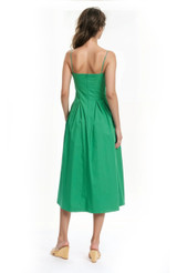 Green | Hallie Pleated Cotton Poplin Midi Dress Back