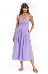 Lavender | Hallie Pleated Cotton Poplin Midi Dress Front