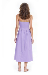 Lavender | Hallie Pleated Cotton Poplin Midi Dress Back