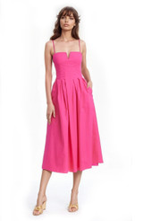 Pink | Hallie Pleated Cotton Poplin Midi Dress Front