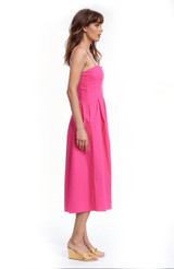 Pink | Hallie Pleated Cotton Poplin Midi Dress Side