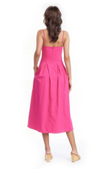 Pink | Hallie Pleated Cotton Poplin Midi Dress Back
