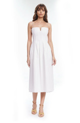 White | Hallie Pleated Cotton Poplin Midi Dress Front