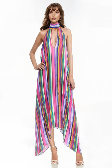 Green Multi | Hattie Striped Halter Dress Front