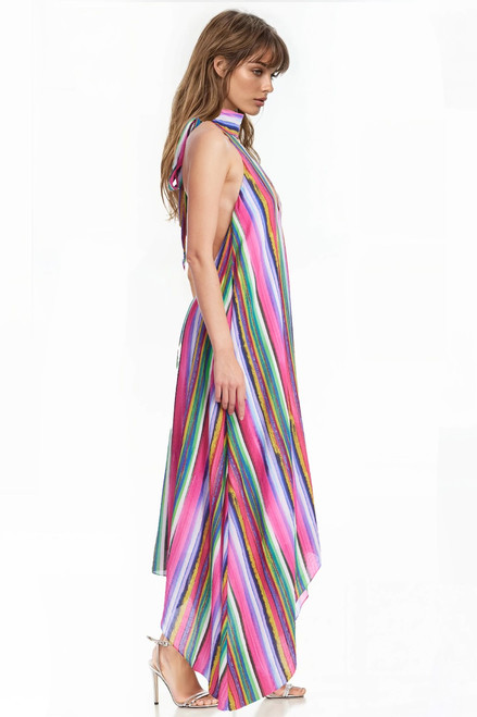 Green Multi | Hattie Striped Halter Dress Side