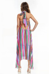 Green Multi | Hattie Striped Halter Dress Back