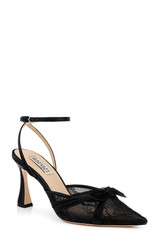 Black | Josie Lace Ankle Strap Pumps Front Side