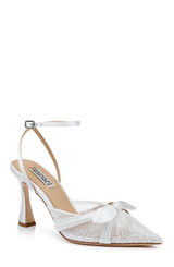 White | Josie Lace Ankle Strap Pumps Front Side