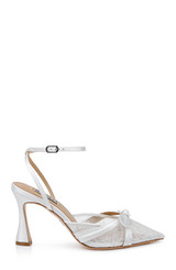 White | Josie Lace Ankle Strap Pumps Side