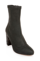 Black | Jovanna Glitter Block Heel Bootie