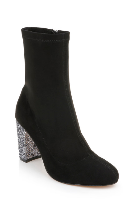 Black Suede | Jovanna Glitter Block Heel Bootie