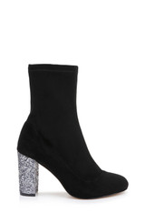 Black Suede | Jovanna Glitter Block Heel Bootie