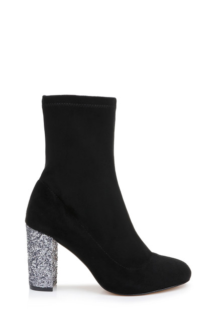 Black Suede | Jovanna Glitter Block Heel Bootie