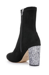 Black Suede | Jovanna Glitter Block Heel Bootie