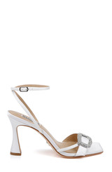 White Crepe | Judith Heeled Square Toe Sandals Side