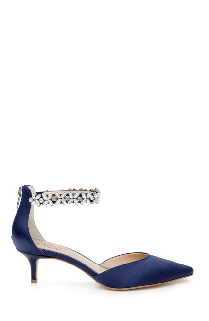 Navy | Robles Crystal Embellished Kitten Heel Side