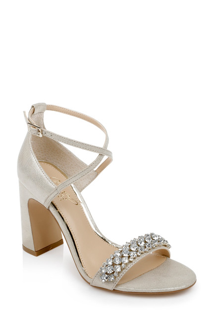 Gold | Penny Crystal Embellished Block Heel Front Side