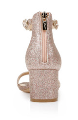 Rosegold Glitter | Catalina Open Toe Block Heel Back