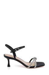 Black | Maci Metallic Sandal with Rhinestone Knot Detail Side